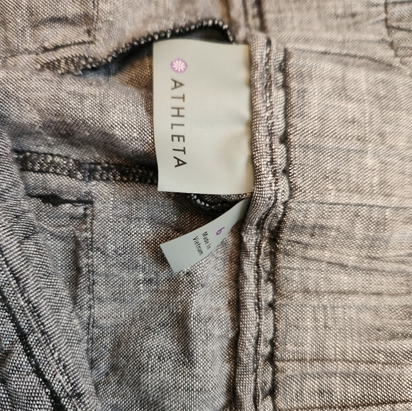 Athleta Bali Linen Jogger Pant Drawstring Cuffed Hem Ankle Crop Gray. 6 - Picture 6 of 7